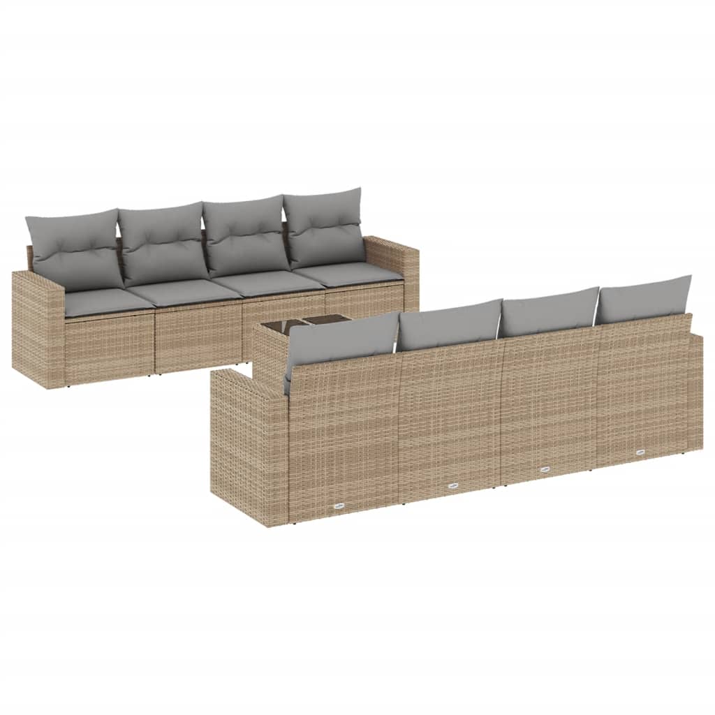 Soffgrupp För Trädgården Med Dynor 9 Delar Beige Konstrotting