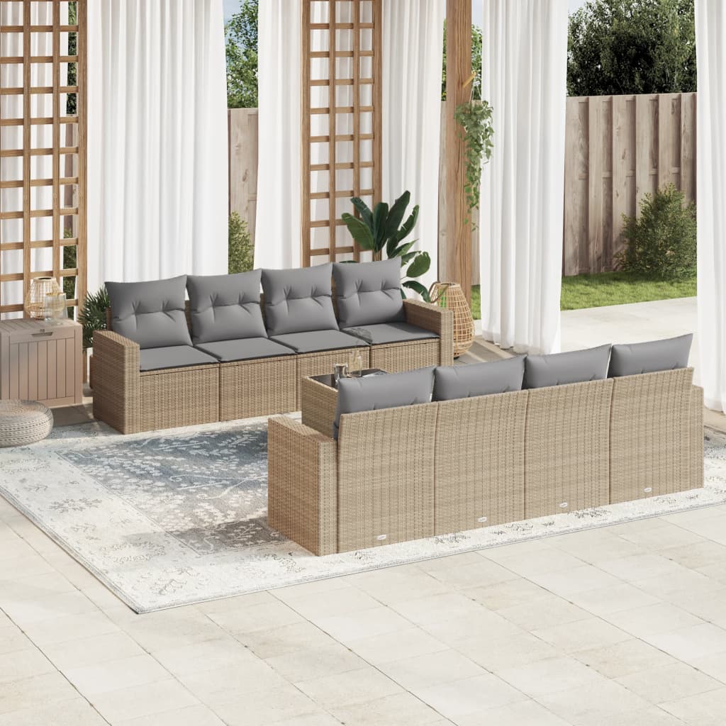 Soffgrupp För Trädgården Med Dynor 9 Delar Beige Konstrotting