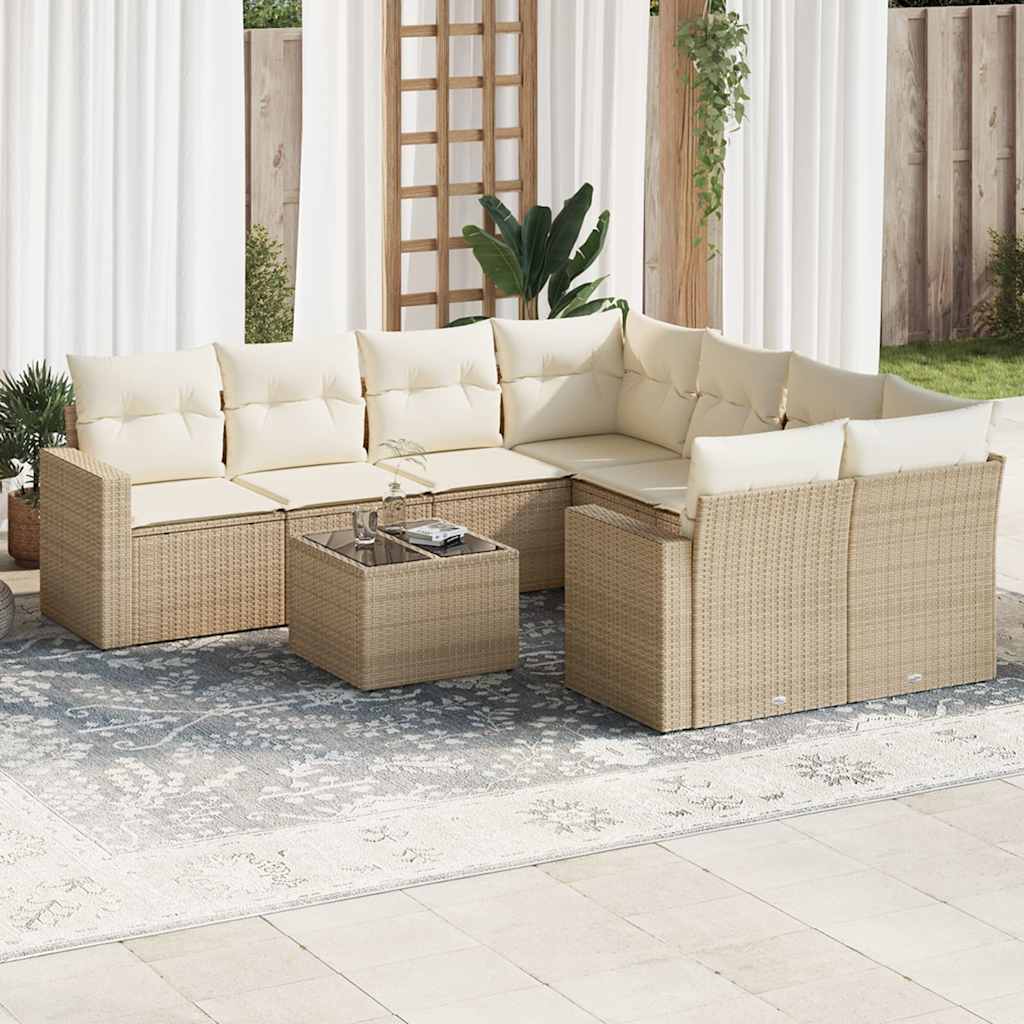 Soffgrupp För Trädgården Med Dynor 9 Delar Beige Konstrotting