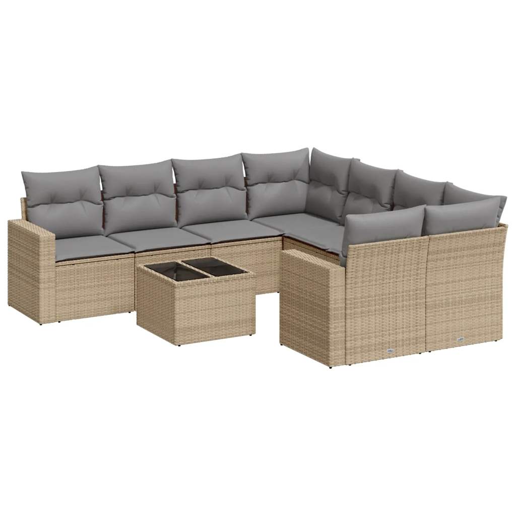 Soffgrupp För Trädgården Med Dynor 9 Delar Beige Konstrotting