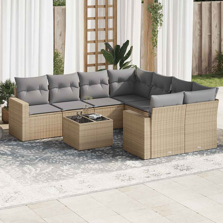 Soffgrupp För Trädgården Med Dynor 9 Delar Beige Konstrotting