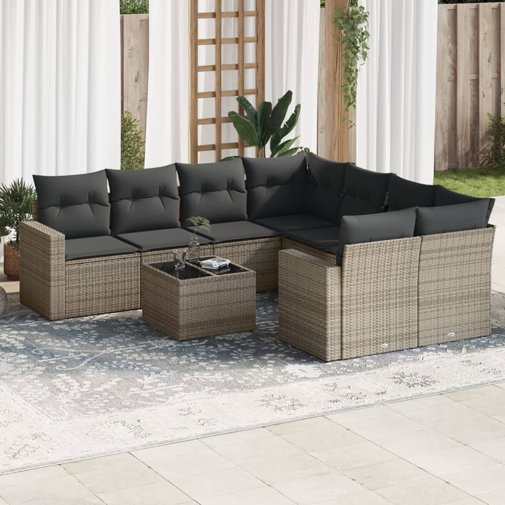 Soffgrupp För Trädgården Med Dynor 9 Delar Beige Konstrotting