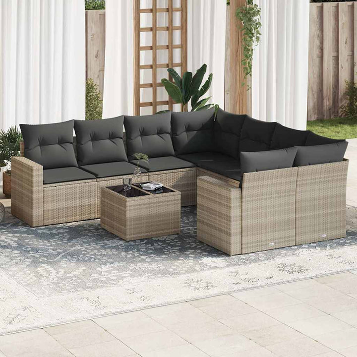Soffgrupp För Trädgården Med Dynor 9 Delar Beige Konstrotting