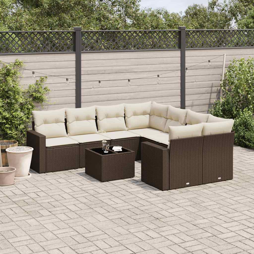 Soffgrupp För Trädgården Med Dynor 9 Delar Beige Konstrotting