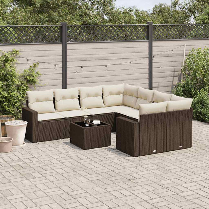 Soffgrupp För Trädgården Med Dynor 9 Delar Beige Konstrotting