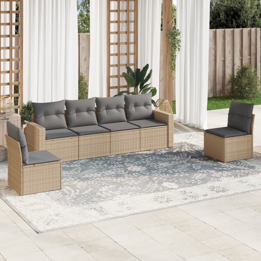 Soffgrupp För Trädgården Med Dynor 6 Delar Beige Konstrotting