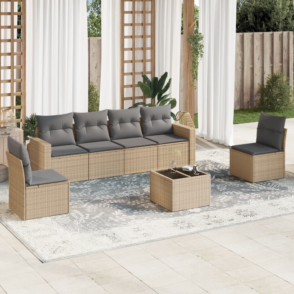 Soffgrupp För Trädgården Med Dynor 6 Delar Beige Konstrotting