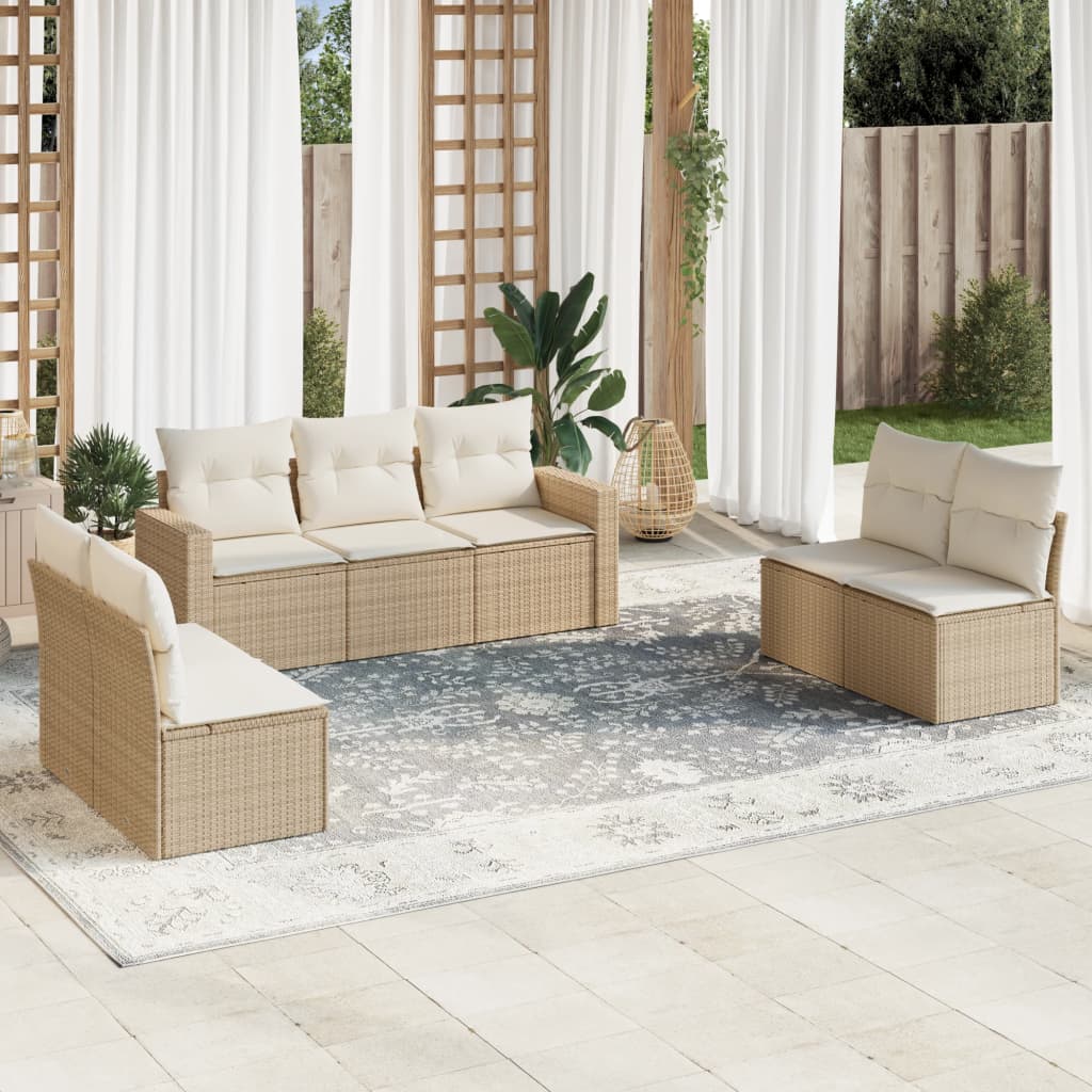 Matgrupp För Trädgården Med Dynor 7 Delar Beige Konstrotting