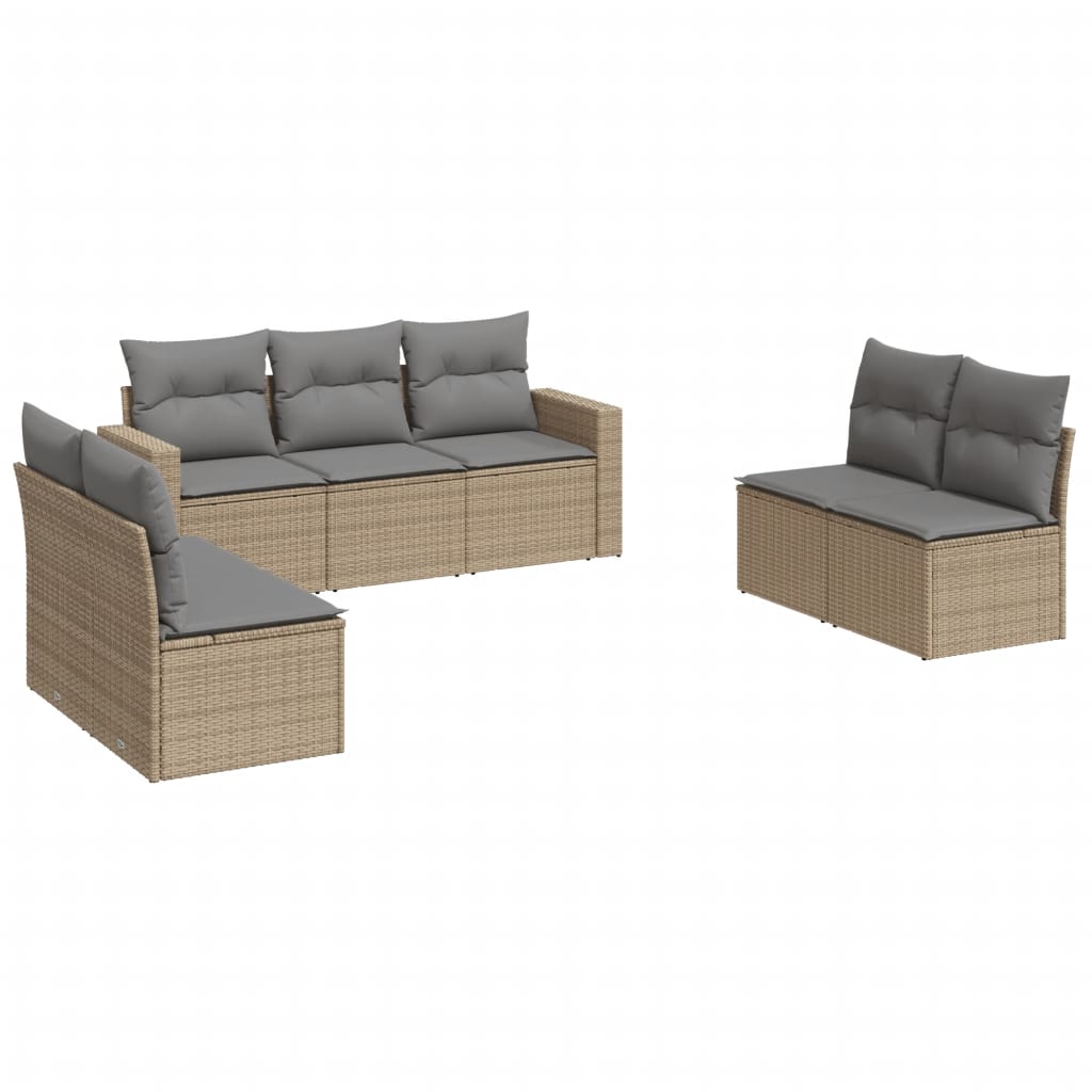 Matgrupp För Trädgården Med Dynor 7 Delar Beige Konstrotting