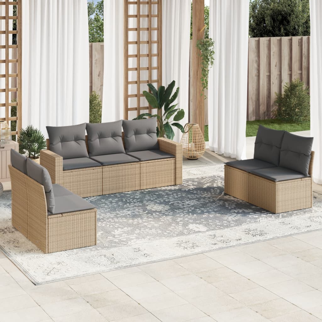 Matgrupp För Trädgården Med Dynor 7 Delar Beige Konstrotting