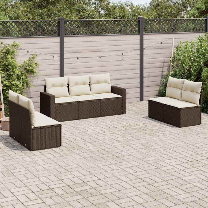 Matgrupp För Trädgården Med Dynor 7 Delar Beige Konstrotting