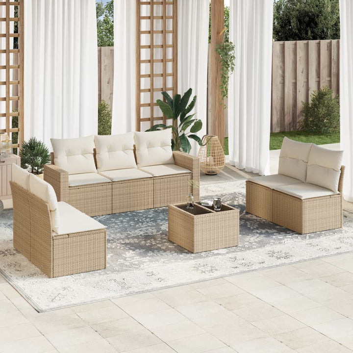 Matgrupp För Trädgården Med Dynor 7 Delar Beige Konstrotting