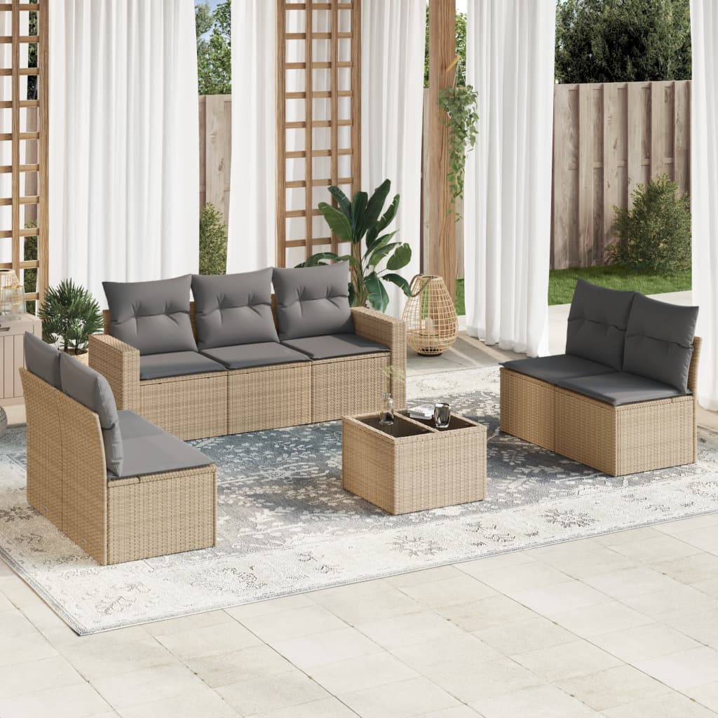 Matgrupp För Trädgården Med Dynor 7 Delar Beige Konstrotting