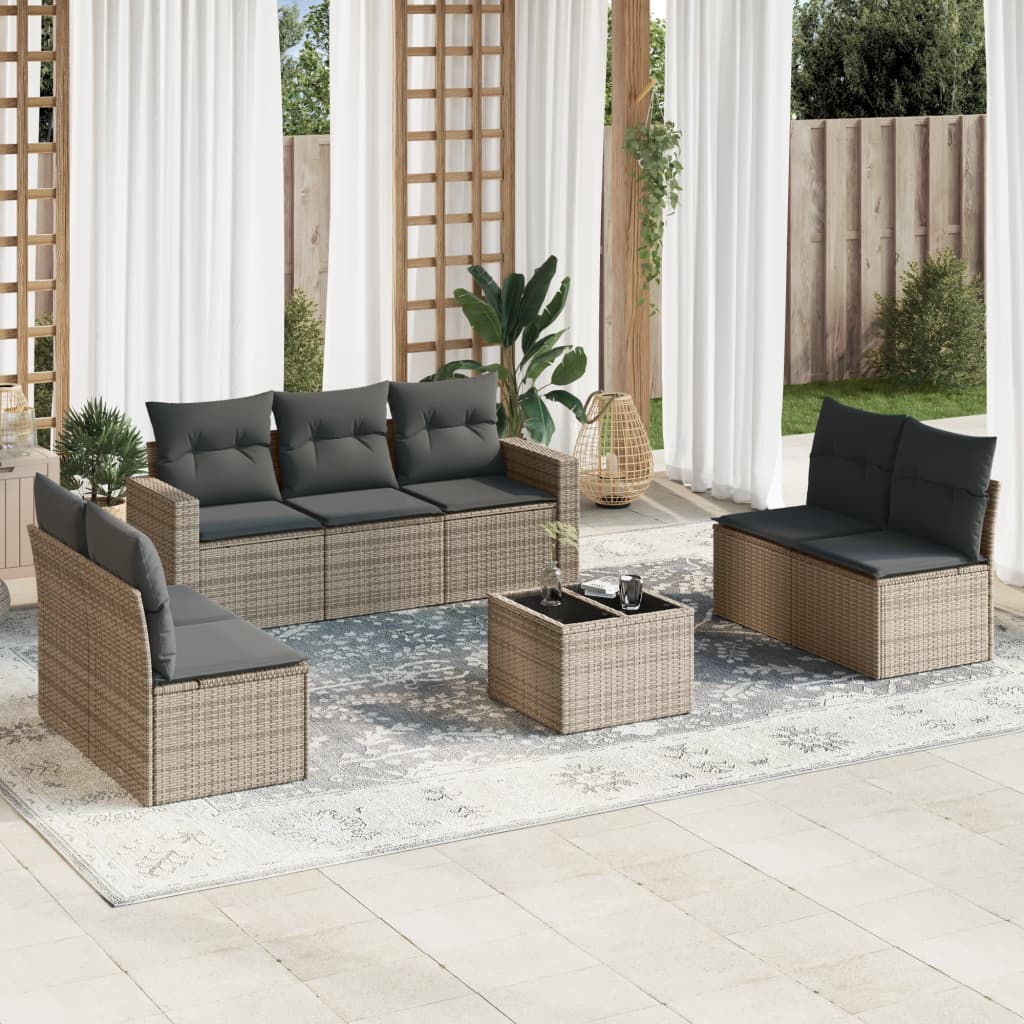 Matgrupp För Trädgården Med Dynor 7 Delar Beige Konstrotting