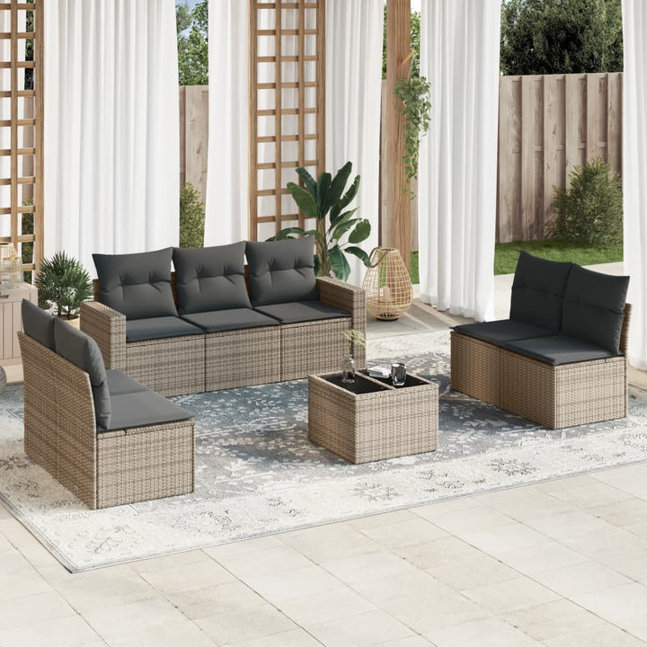 Matgrupp För Trädgården Med Dynor 7 Delar Beige Konstrotting