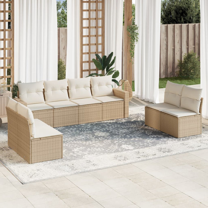 Soffgrupp För Trädgården Med Dynor 9 Delar Beige Konstrotting
