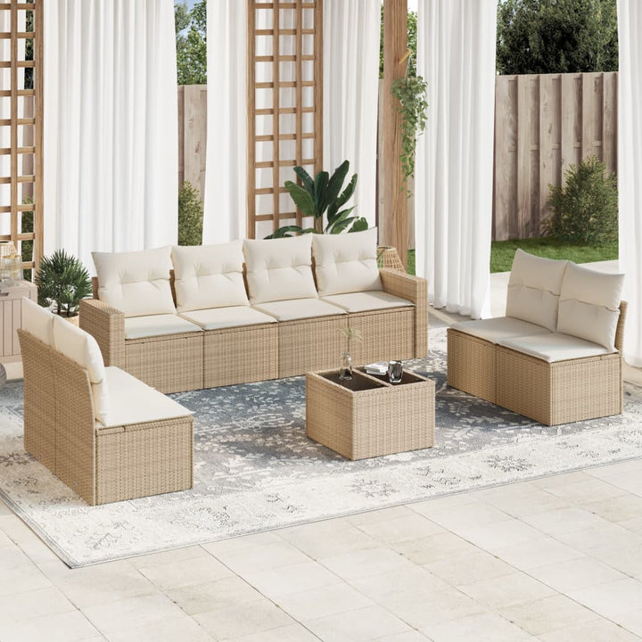 Soffgrupp För Trädgården Med Dynor 9 Delar Beige Konstrotting