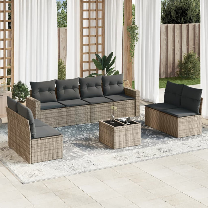 Soffgrupp För Trädgården Med Dynor 9 Delar Beige Konstrotting