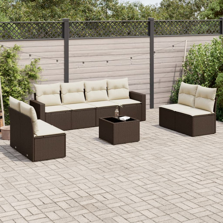 Soffgrupp För Trädgården Med Dynor 9 Delar Beige Konstrotting