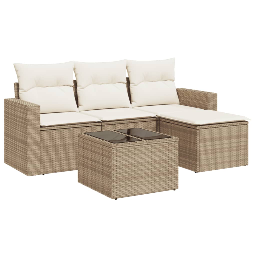 Soffgrupp För Trädgården Med Dynor 5 Delar Beige Konstrotting