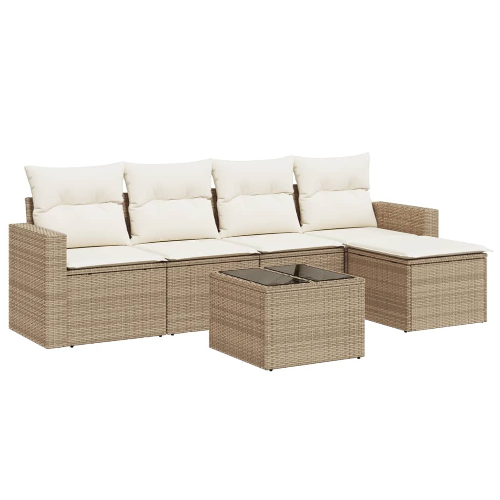 Soffgrupp För Trädgården Med Dynor 6 Delar Beige Konstrotting
