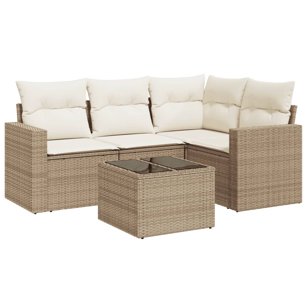 Soffgrupp För Trädgården Med Dynor 5 Delar Beige Konstrotting