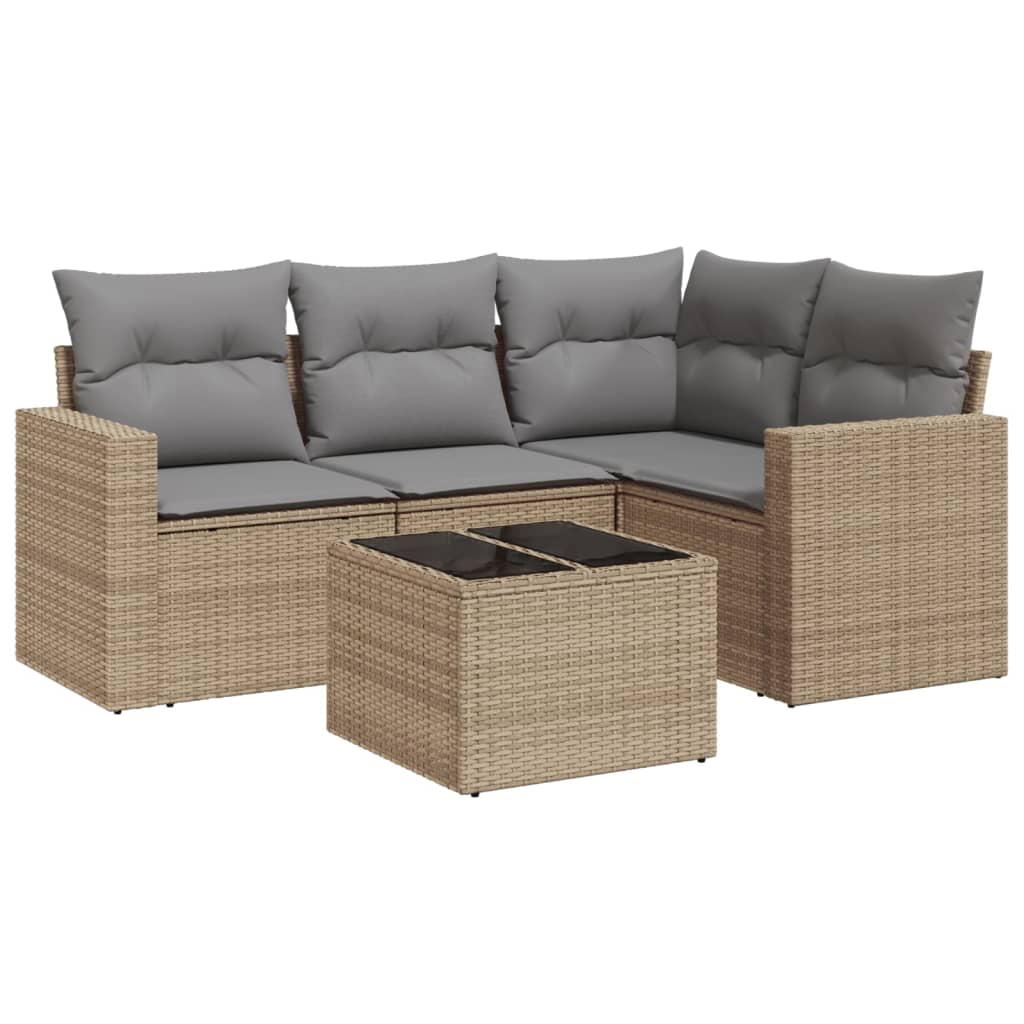Soffgrupp För Trädgården Med Dynor 5 Delar Beige Konstrotting