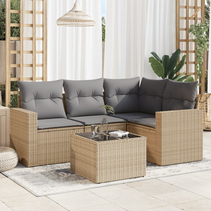 Soffgrupp För Trädgården Med Dynor 5 Delar Beige Konstrotting