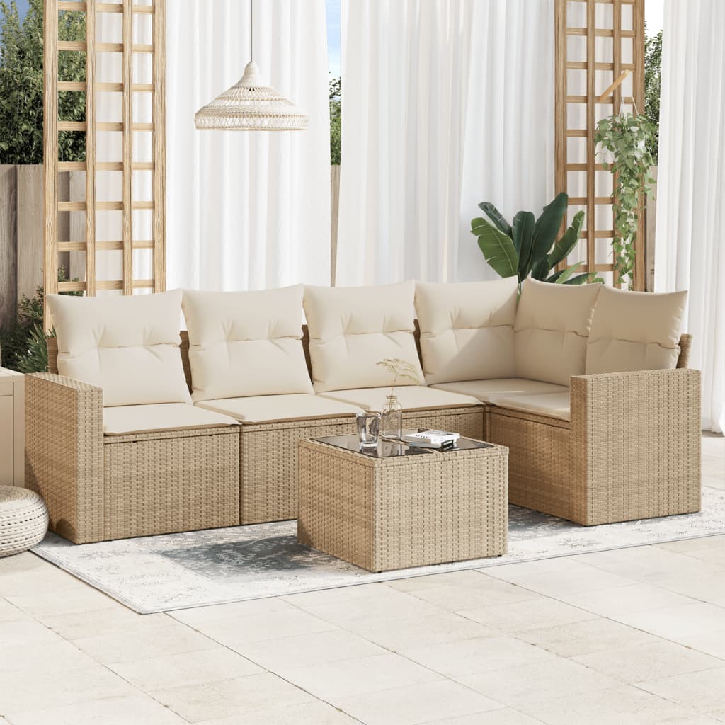 Soffgrupp För Trädgården Med Dynor 6 Delar Beige Konstrotting