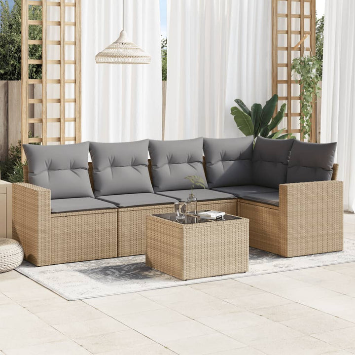 Soffgrupp För Trädgården Med Dynor 6 Delar Beige Konstrotting