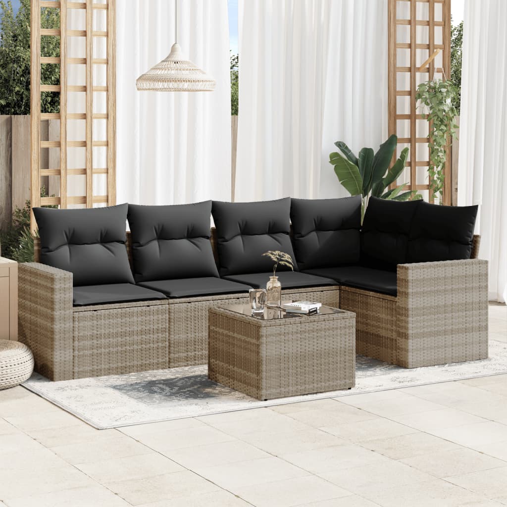 Soffgrupp För Trädgården Med Dynor 6 Delar Beige Konstrotting