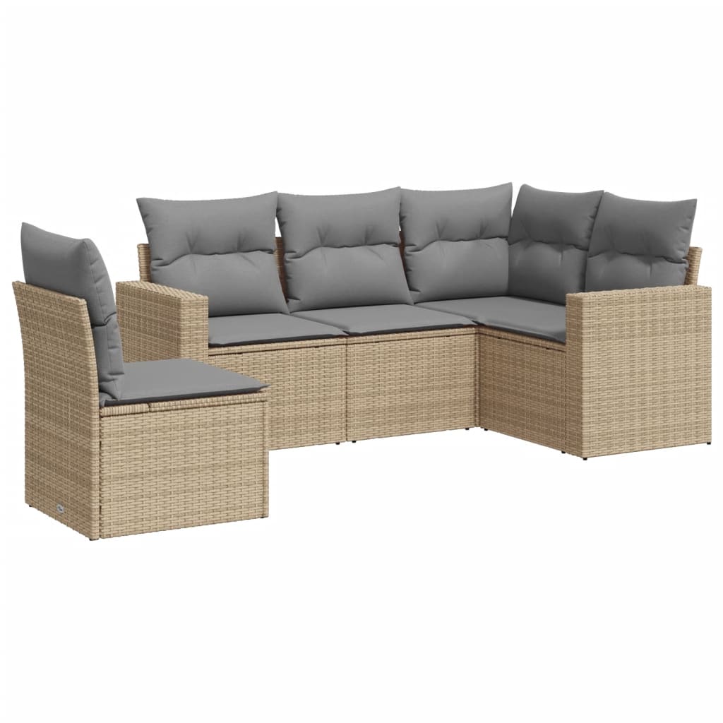 Soffgrupp För Trädgården Med Dynor 5 Delar Beige Konstrotting