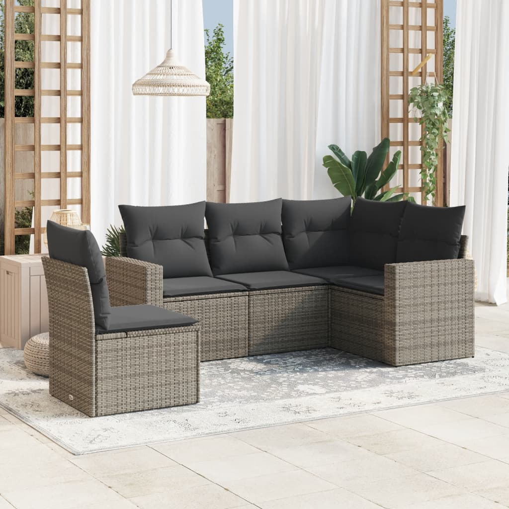 Soffgrupp För Trädgården Med Dynor 5 Delar Beige Konstrotting