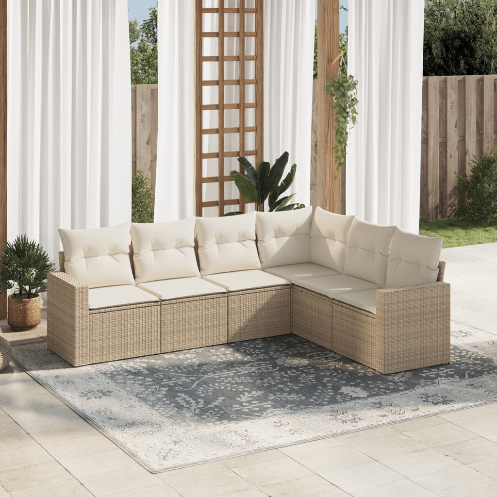 Soffgrupp För Trädgården Med Dynor 6 Delar Beige Konstrotting