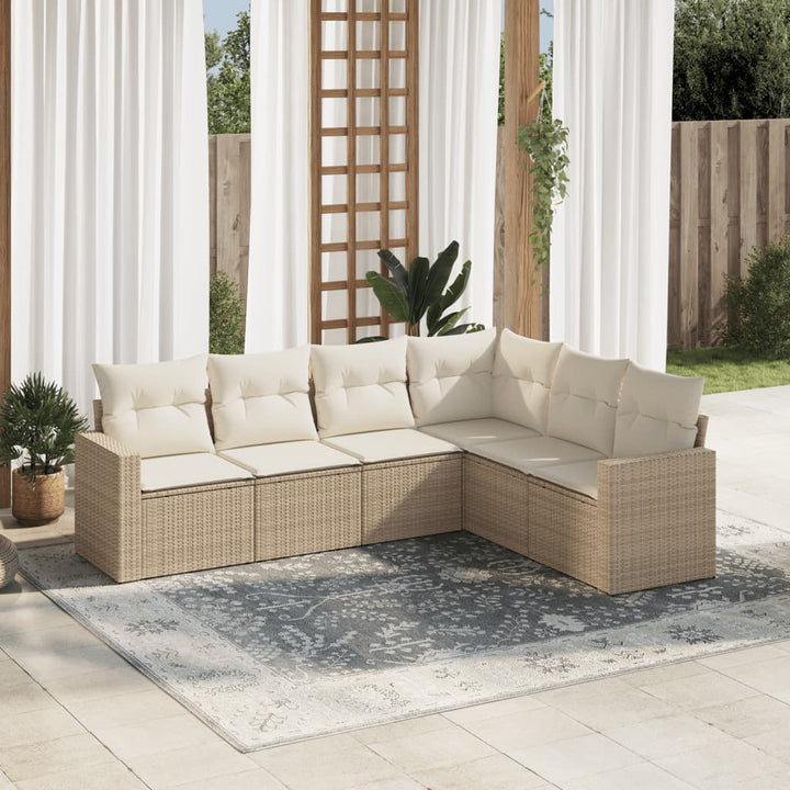 Soffgrupp För Trädgården Med Dynor 6 Delar Beige Konstrotting