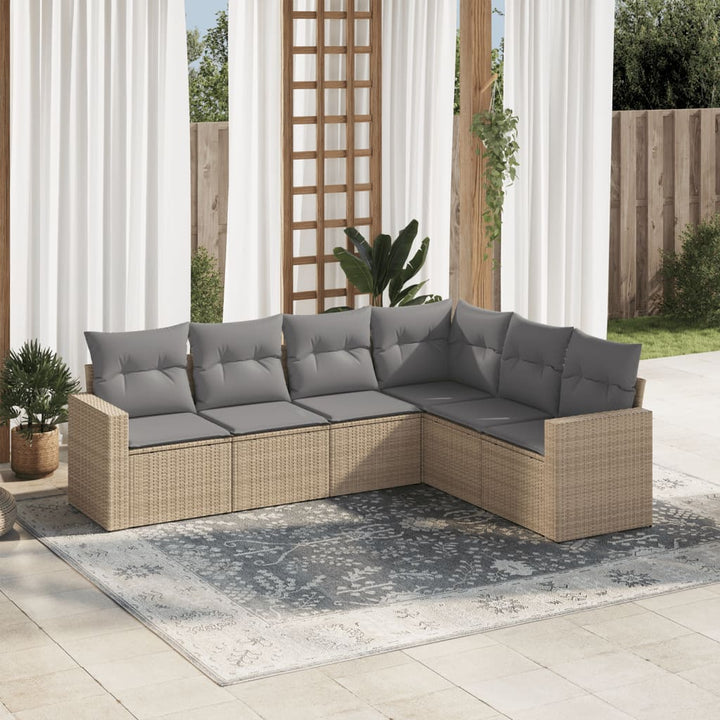 Soffgrupp För Trädgården Med Dynor 6 Delar Beige Konstrotting