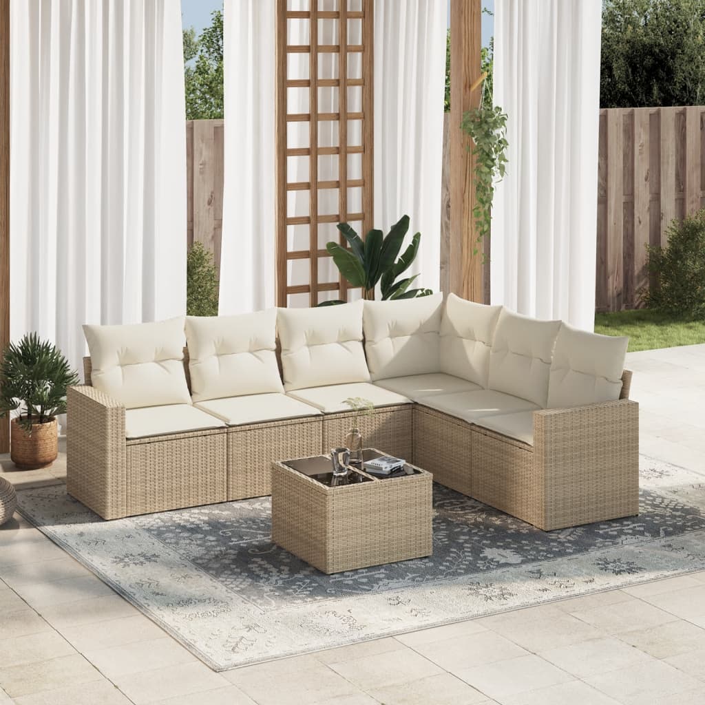Soffgrupp För Trädgården Med Dynor 6 Delar Beige Konstrotting
