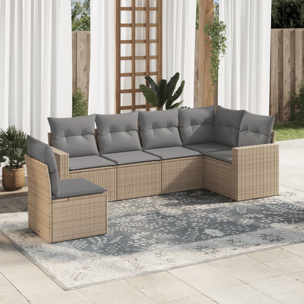 Soffgrupp För Trädgården Med Dynor 6 Delar Beige Konstrotting