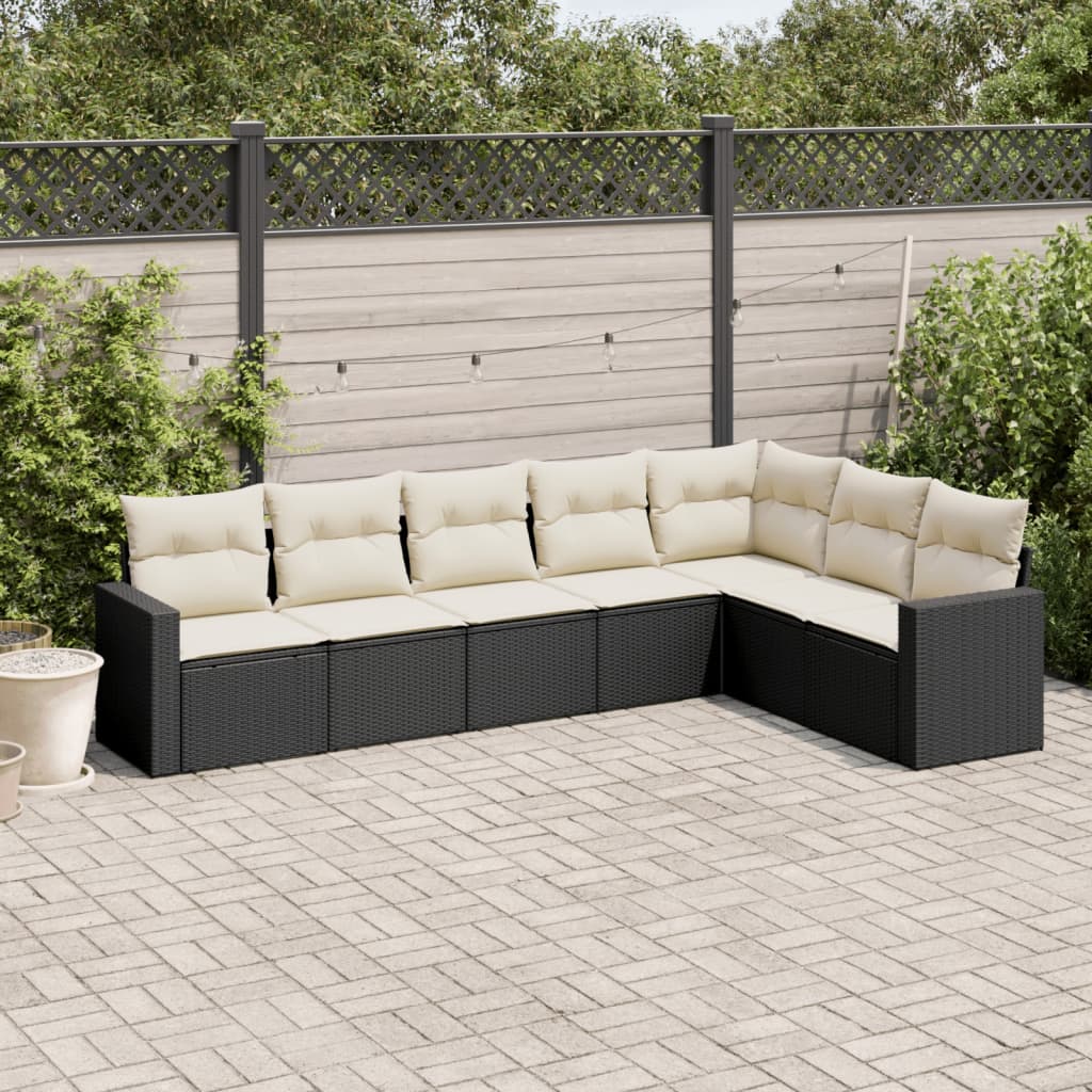 Matgrupp För Trädgården Med Dynor 7 Delar Beige Konstrotting