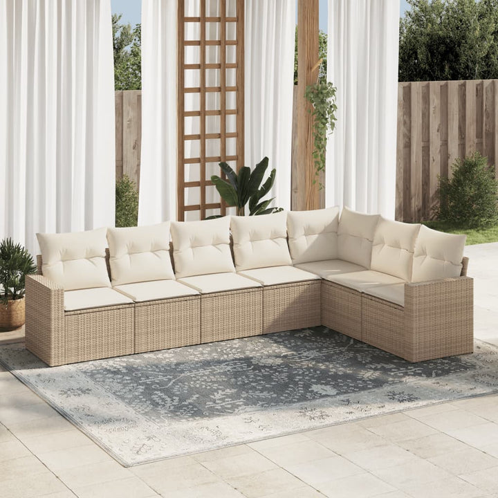 Matgrupp För Trädgården Med Dynor 7 Delar Beige Konstrotting