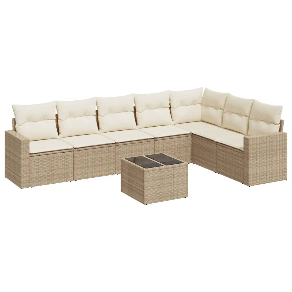 Matgrupp För Trädgården Med Dynor 8 Delar Beige Konstrotting