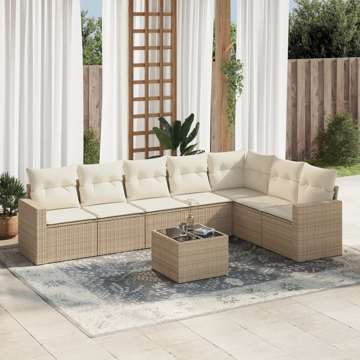 Matgrupp För Trädgården Med Dynor 7 Delar Beige Konstrotting