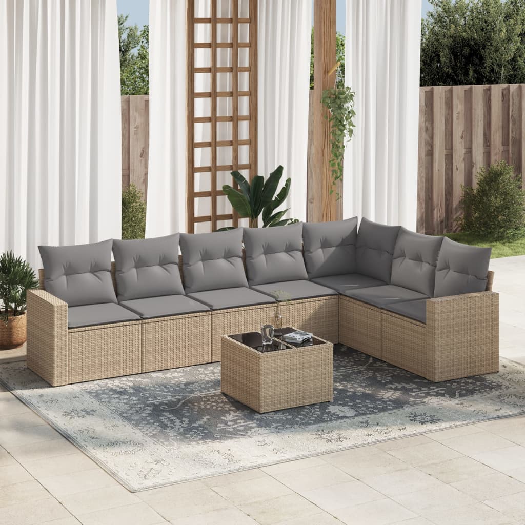 Matgrupp För Trädgården Med Dynor 7 Delar Beige Konstrotting