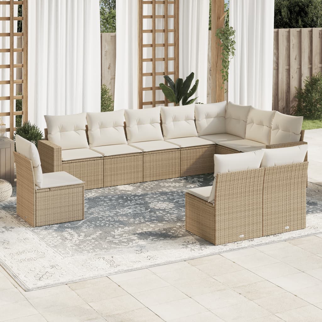 Loungegrupp För Trädgården M. Dynor 11 Delar Beige Konstrotting