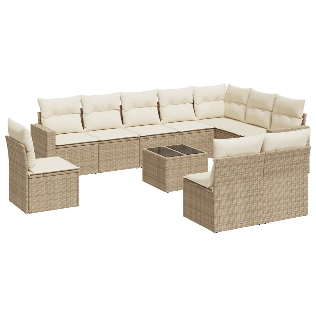 Loungegrupp För Trädgården M. Dynor 11 Delar Beige Konstrotting