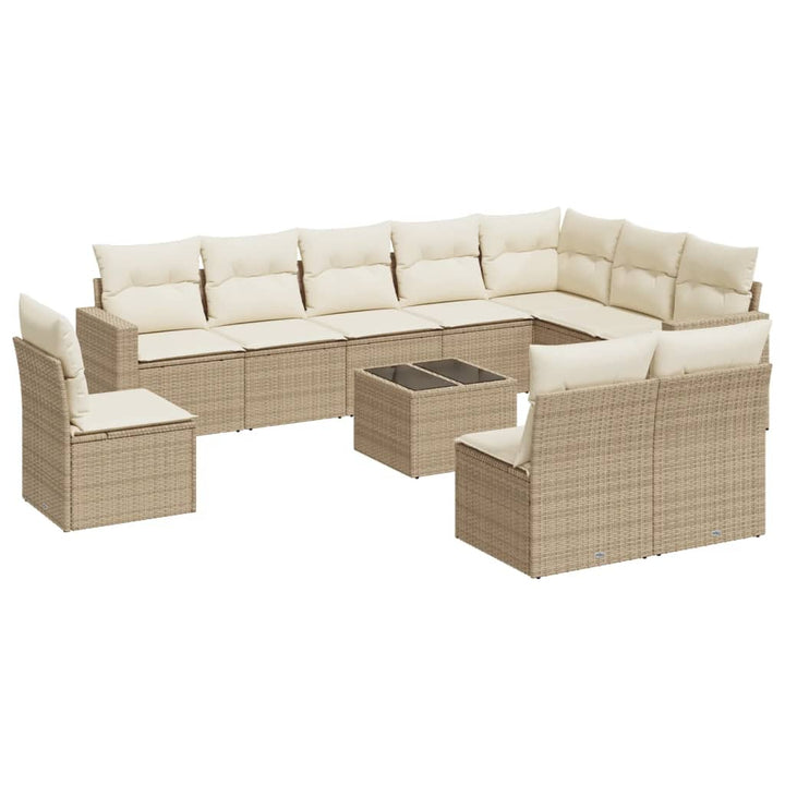 Loungegrupp För Trädgården M. Dynor 11 Delar Beige Konstrotting
