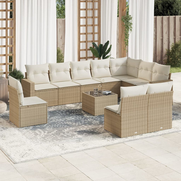 Loungegrupp För Trädgården M. Dynor 11 Delar Beige Konstrotting
