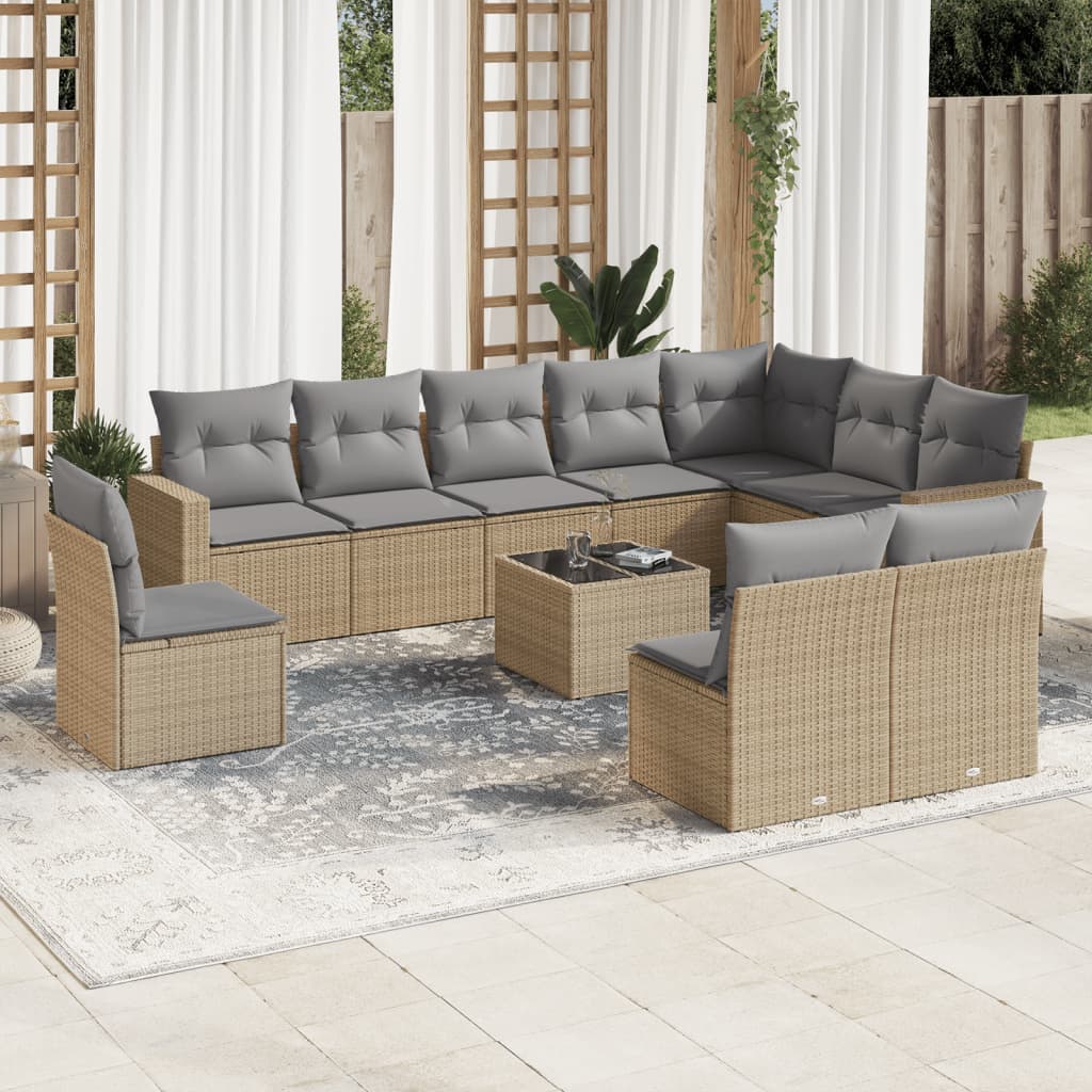 Loungegrupp För Trädgården M. Dynor 11 Delar Beige Konstrotting