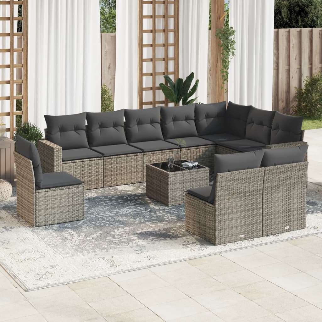 Loungegrupp För Trädgården M. Dynor 11 Delar Beige Konstrotting