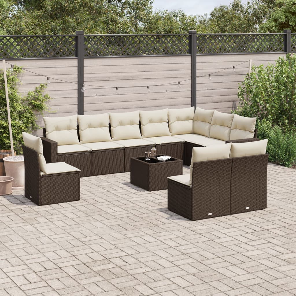 Loungegrupp För Trädgården M. Dynor 11 Delar Beige Konstrotting
